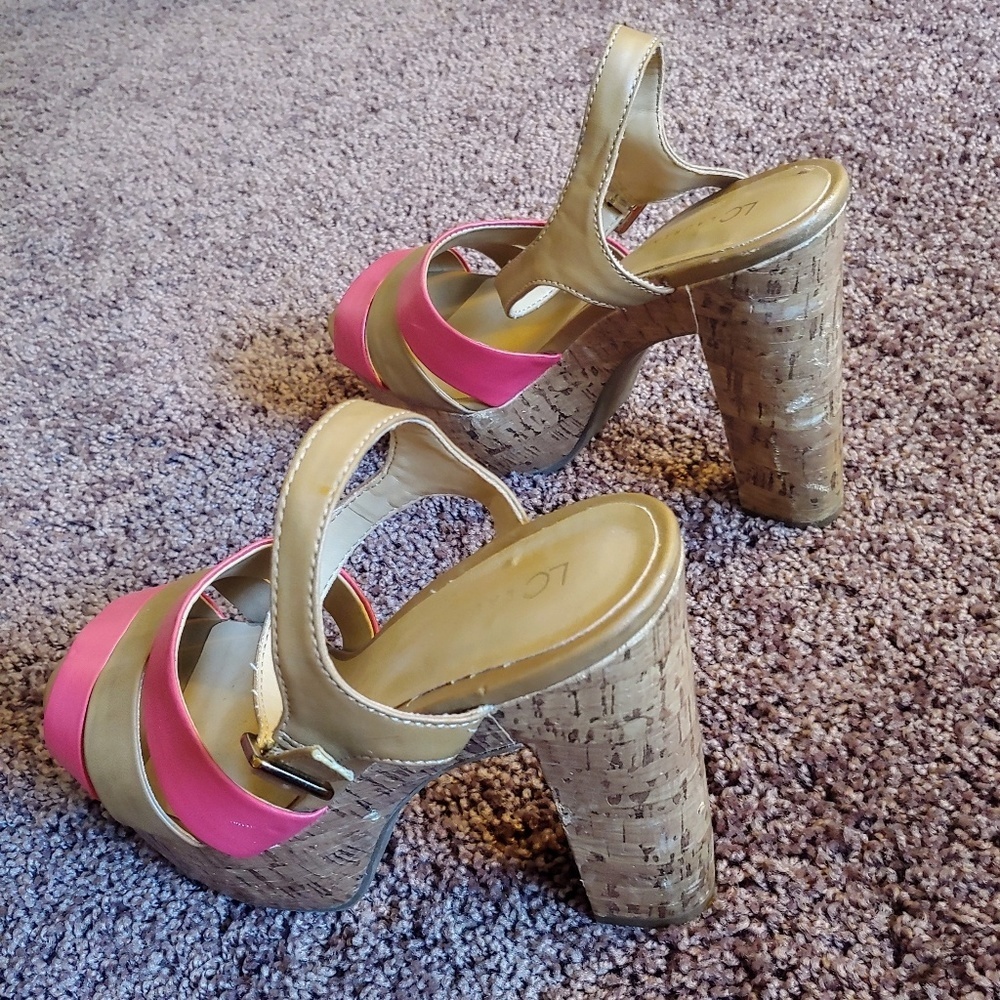 Lc Lauren Conrad tan&pink 4" chucky heels - Picture 7 of 7